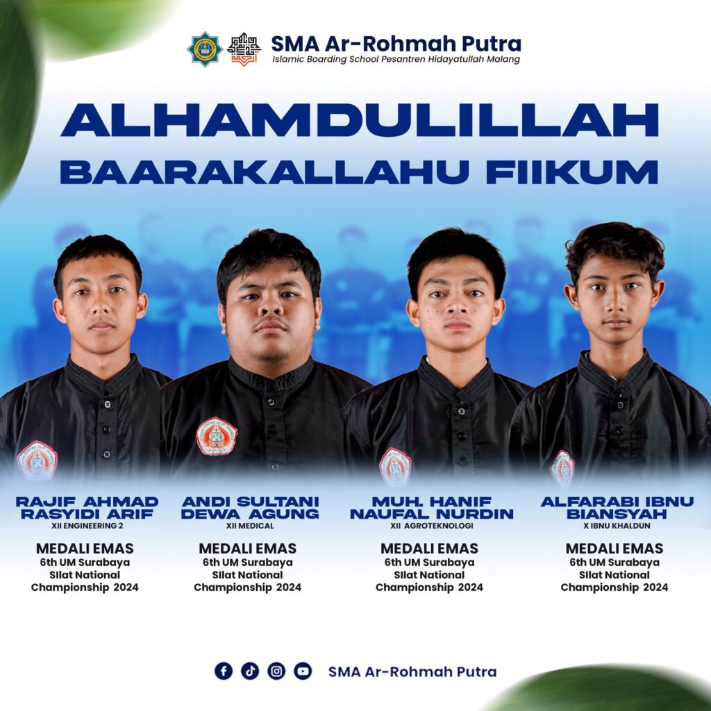Hebat! 4 Santri SMA Ar-Rohmah Putra Raih Medali Emas Kejuaraan Pencak Silat Tingkat Nasional 6 Hebat! 4 Santri SMA Ar-Rohmah Putra Raih Medali Emas Kejuaraan Pencak Silat Tingkat Nasional