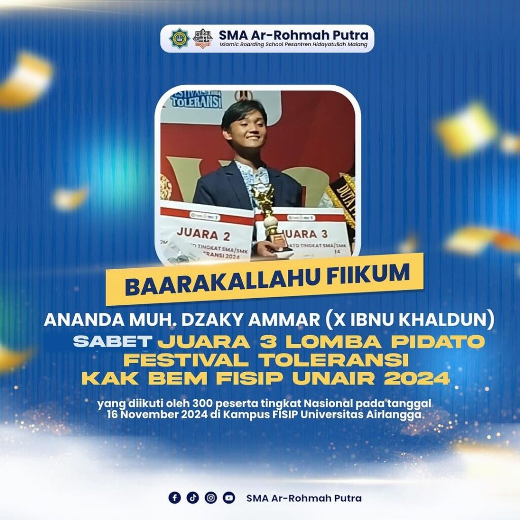 Keren! Santri SMA Ar-Rohmah Putra Raih Juara III Lomba Pidato Tingkat Jawa Timur