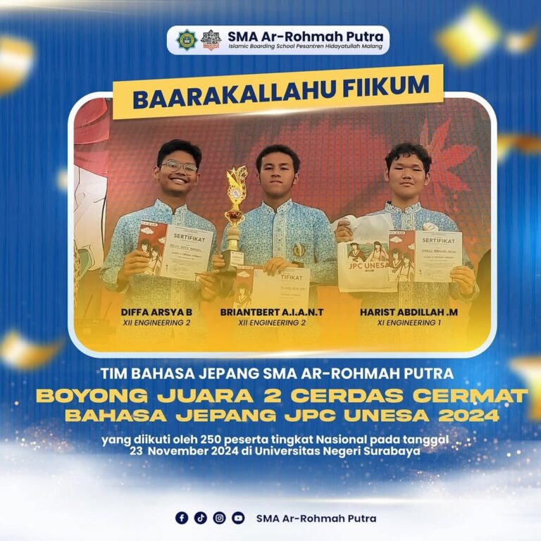 Tiga Santri SMA Ar-Rohmah Putra Juara II Lomba Cerdas Cermat Bahasa Jepang Tingkat Nasional