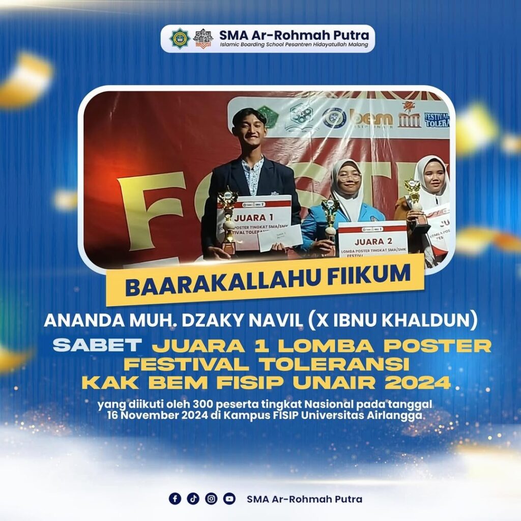 Bangga! Santri SMA Ar-Rohmah Putra Juara I Lomba Poster Se-Jawa Timur.