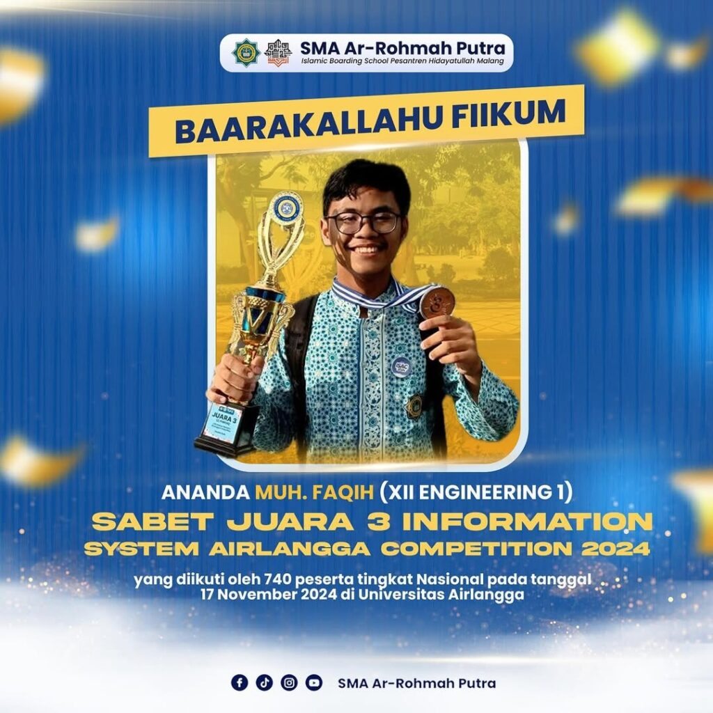 Mengagumkan! Santri SMA Ar-Rohmah Putra Sabet Juara III di Kompetisi Sistem Informasi Tingkat Nasional