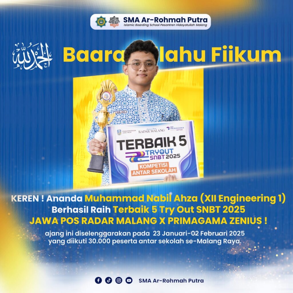 Try Out SNBT Jawa Pos Radar Malang, Santri SMA Ar-Rohmah Raih Peringkat 5 Terbaik 1 Try Out SNBT Jawa Pos Radar Malang, Santri SMA Ar-Rohmah Raih Peringkat 5 Terbaik