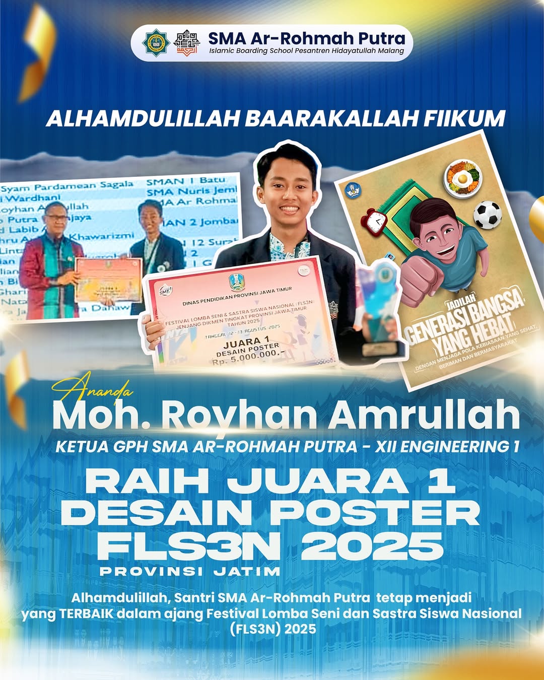 Juara 1 Desain Poster Tingkat Provinsi, Santri SMA Ar-Rohmah Putra Wakili Jawa Timur di FLS3N Nasional