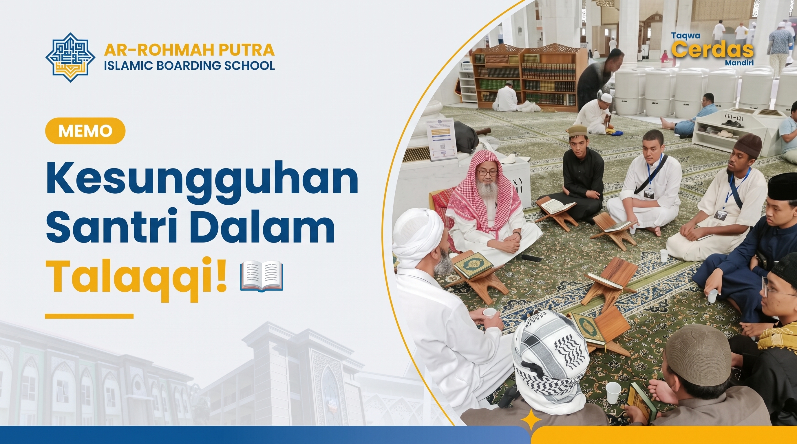 Santri Ar-Rohmah Putra mengikuti sesi talaqqi Quran bersama Syekh Musthofa Ayyub di masjid pesantren